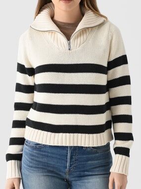 Kule The Matey Black & Cream Striped Cotton Knit Sweater Small EUC